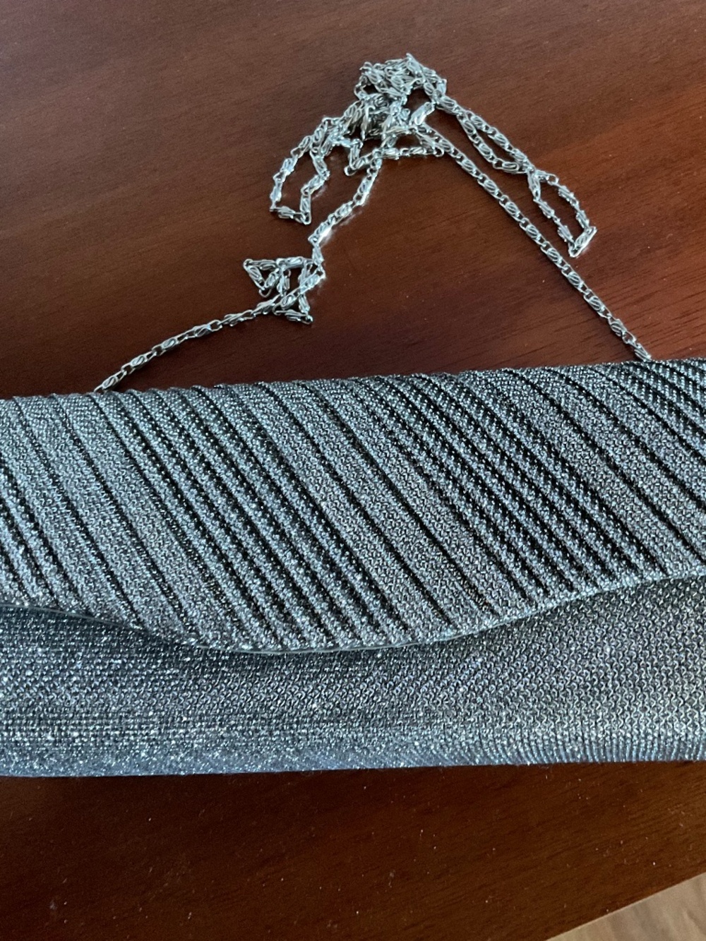 Silver special occasion bag, 8”x4”,